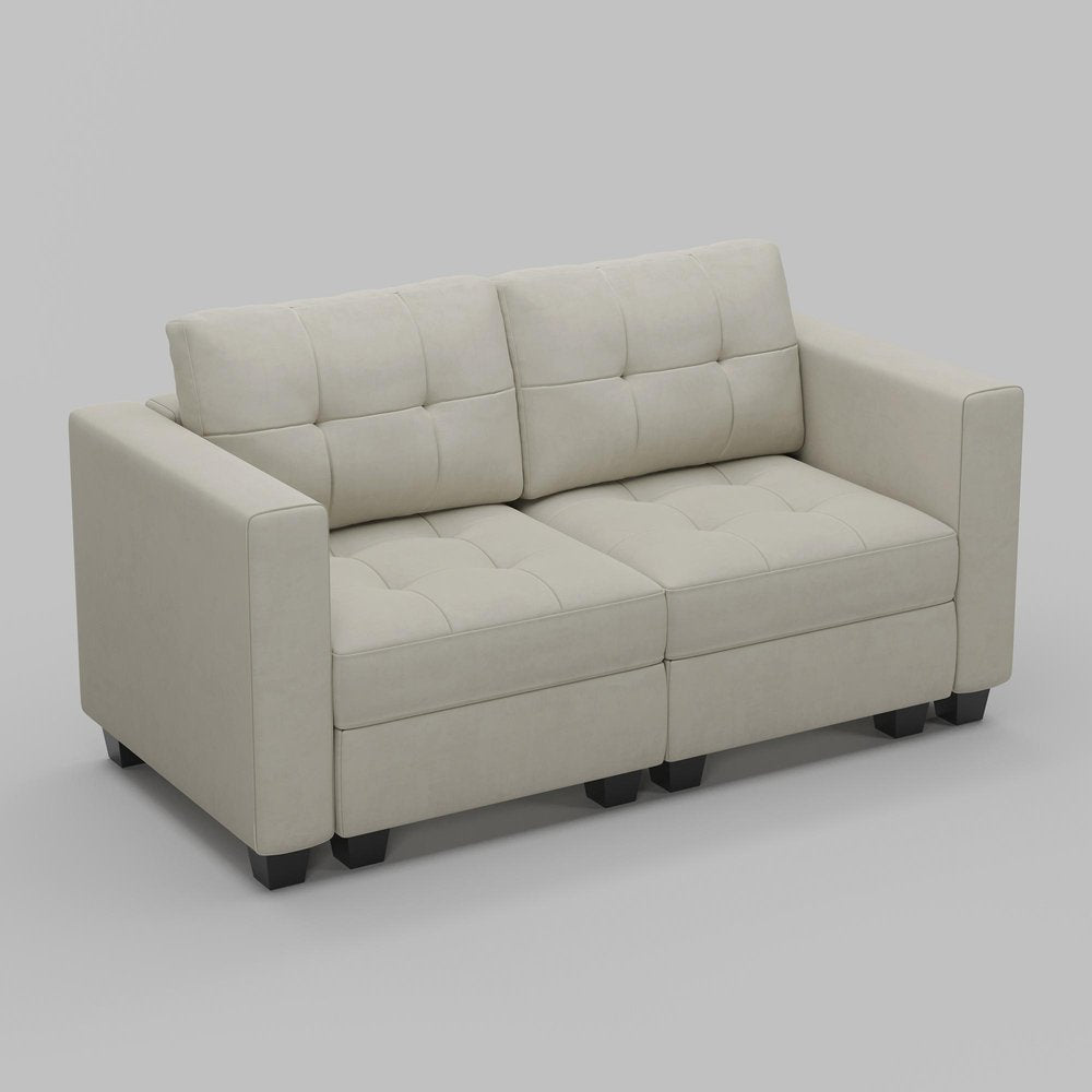 64" Black Velvet Modular Loveseat With Storage