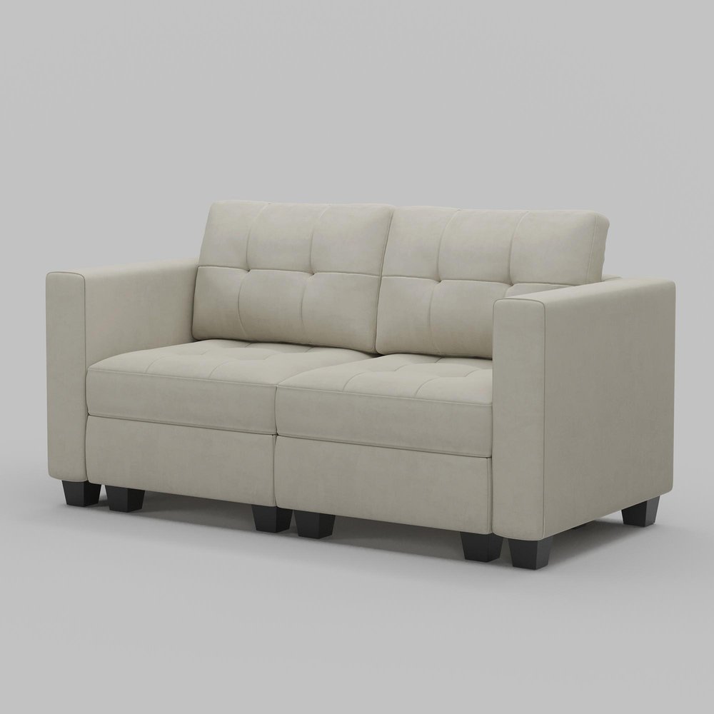 64" Black Velvet Modular Loveseat With Storage