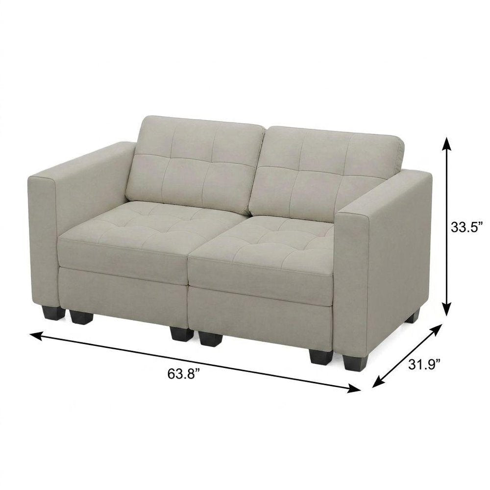 64" Black Velvet Modular Loveseat With Storage