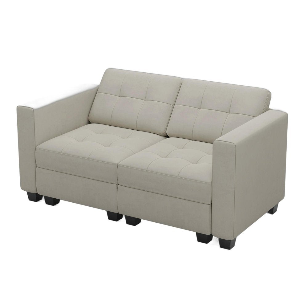 64" Black Velvet Modular Loveseat With Storage