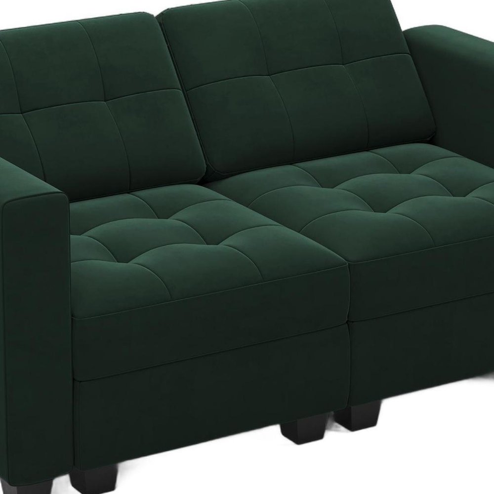 64" Black Velvet Modular Loveseat With Storage