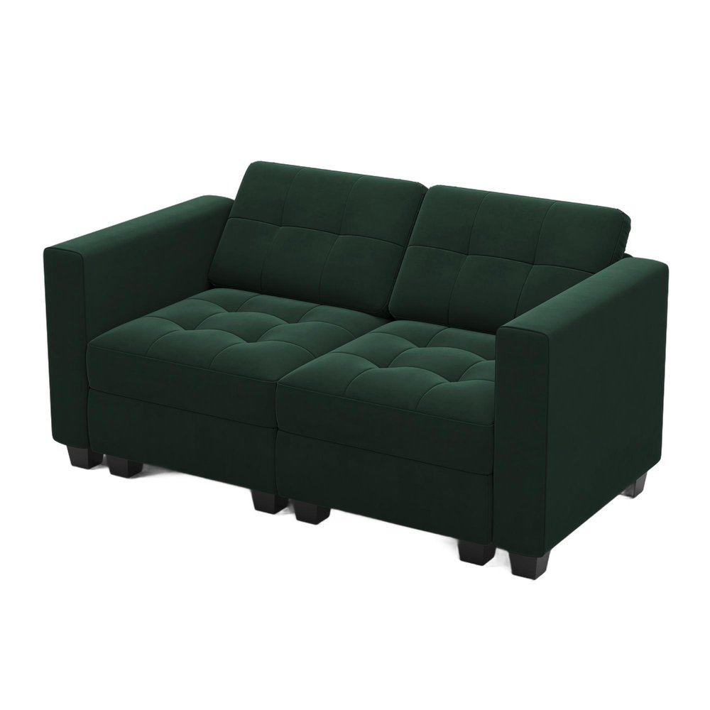 64" Black Velvet Modular Loveseat With Storage
