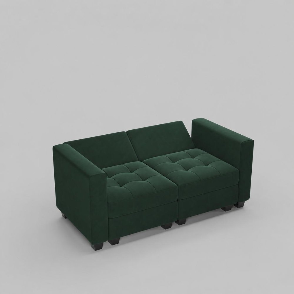 64" Black Velvet Modular Loveseat With Storage