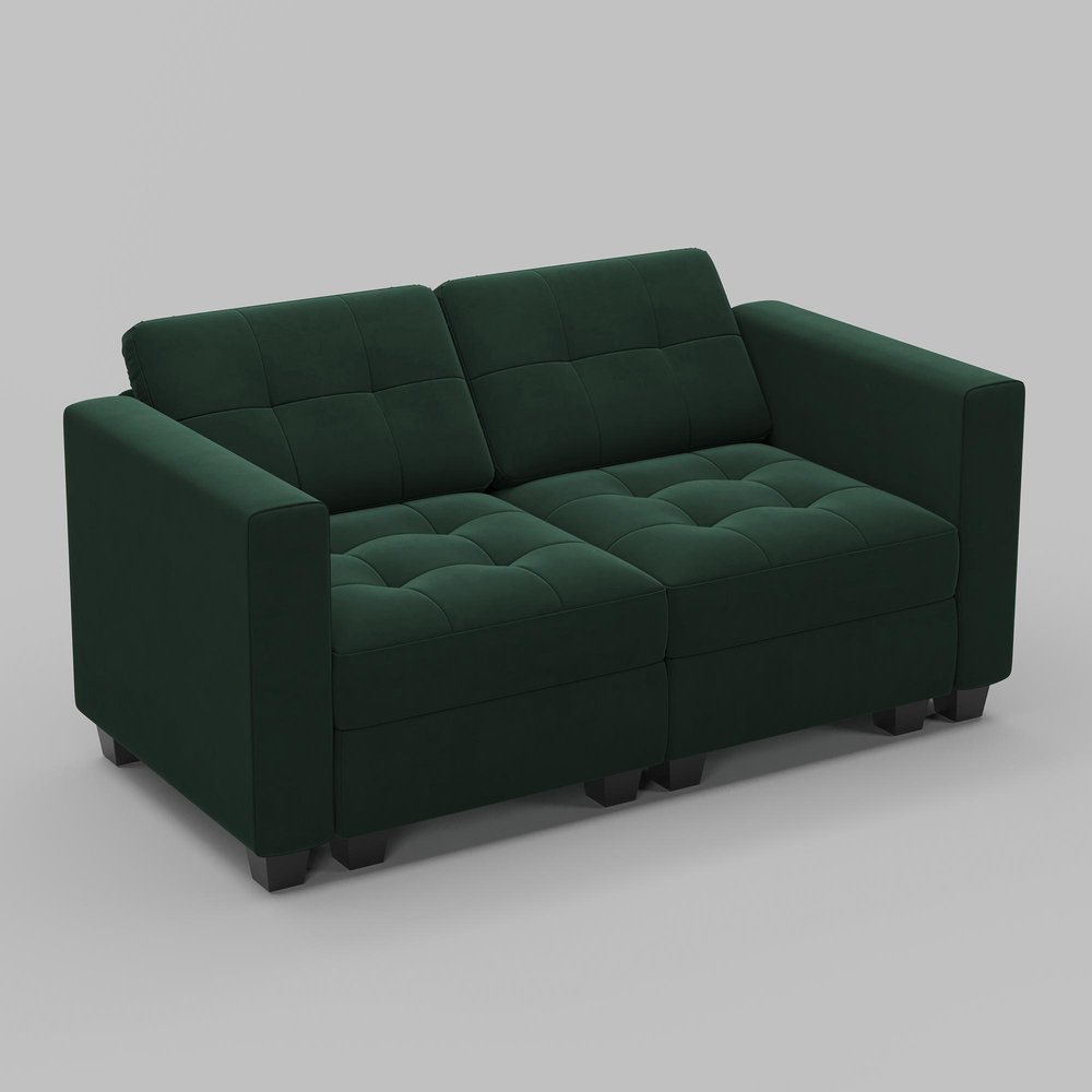 64" Black Velvet Modular Loveseat With Storage