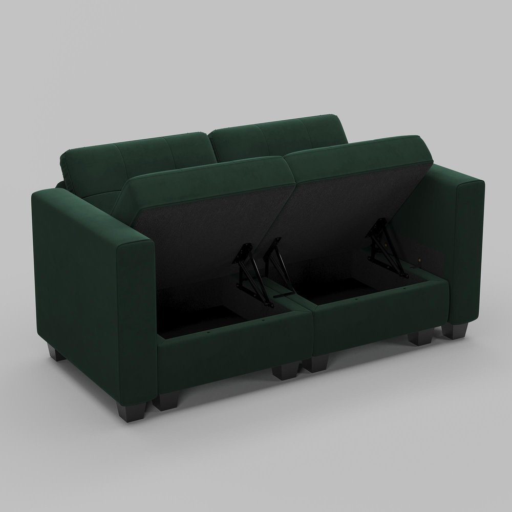 64" Black Velvet Modular Loveseat With Storage