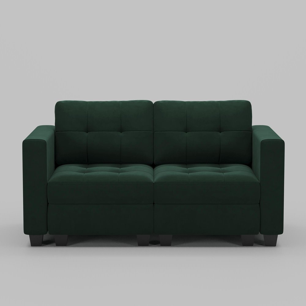 64" Black Velvet Modular Loveseat With Storage
