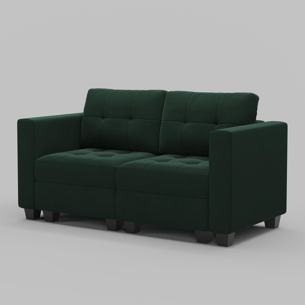 64" Black Velvet Modular Loveseat With Storage