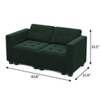 64" Black Velvet Modular Loveseat With Storage