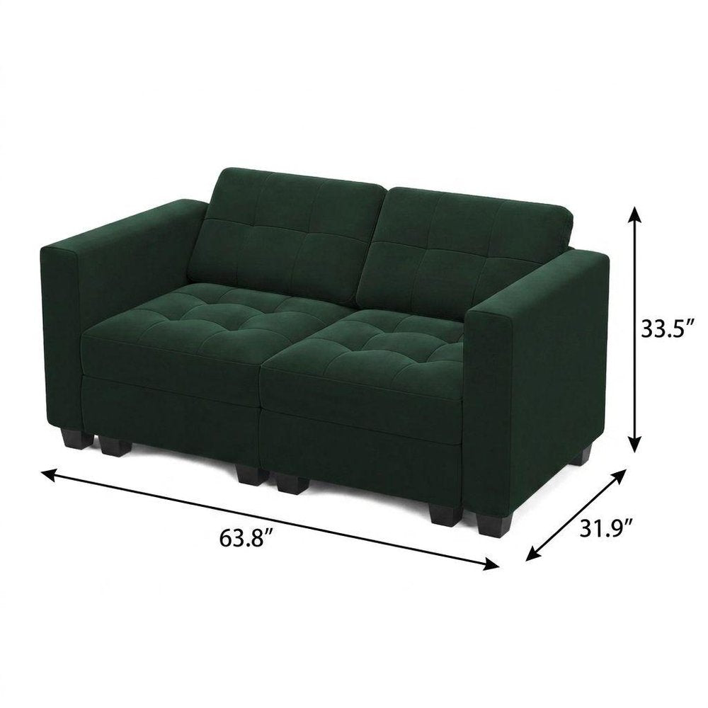 64" Black Velvet Modular Loveseat With Storage