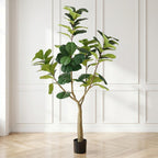 72" Green Artificial Fiddle Leaf Tree In Round Black Pot