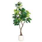 72" Green Artificial Fiddle Leaf Tree In Round White Pot