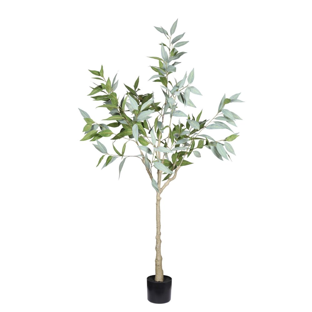 60" Green Artificial Eucalyptus Tree In Round Black Pot