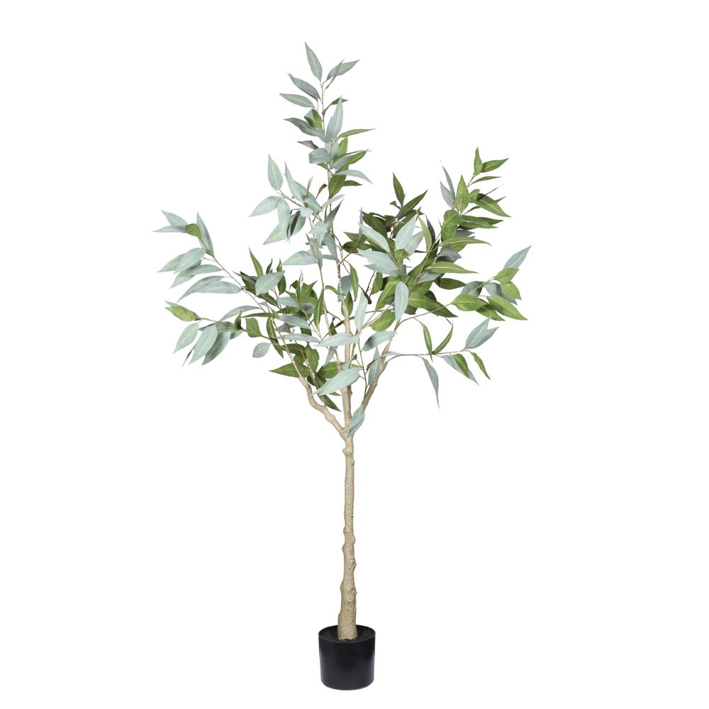 60" Green Artificial Eucalyptus Tree In Round Black Pot