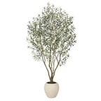 96" Green Artificial Olive Tree In Round White Planter