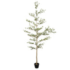 84" Green Artificial Olive Tree In Round Black Pot