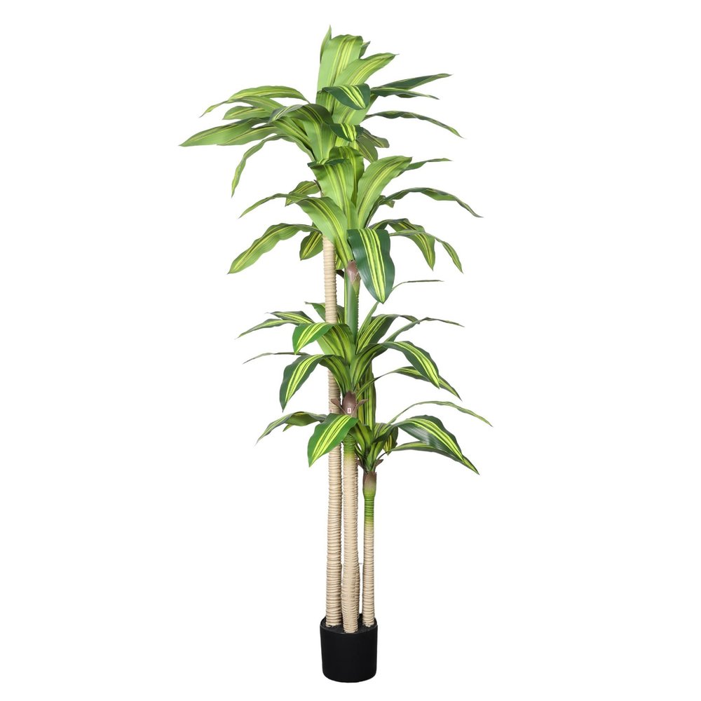 72" Green Artificial Dracaena Tree In Round Black Pot