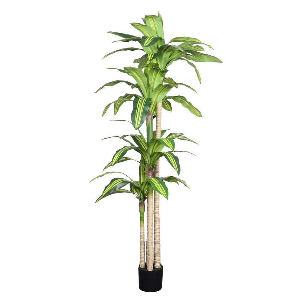 72" Green Artificial Dracaena Tree In Round Black Pot