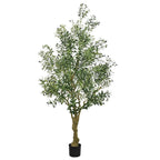 96" Green Artificial Olive Tree In Round Black Planter
