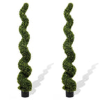 Set of Two 72" Green Artificial Boxwood Tree In Round Black Planter