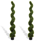 Set of Two 72" Green Artificial Boxwood Tree In Round Black Planter