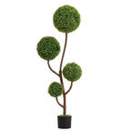 60" Green Artificial Boxwood Tree In Round Black Planter