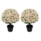 Set of Two 24" Peach And Pink Artificial Flowering Tree In Round Black Pot
