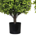 Set of Two 22" Green Artificial Boxwood Tree In Round Black Pot