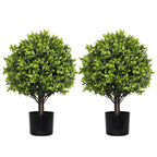 Set of Two 22" Green Artificial Boxwood Tree In Round Black Pot