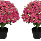 Set of Two 24" Red Artificial Flowering Tree In Round Black Pot