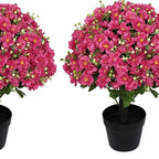 Set of Two 24" Red Artificial Flowering Tree In Round Black Pot