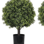 Set of Two 22" Green Artificial Boxwood Tree In Round Black Pot