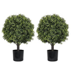 Set of Two 22" Green Artificial Boxwood Tree In Round Black Pot