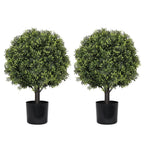 Set of Two 22" Green Artificial Boxwood Tree In Round Black Pot