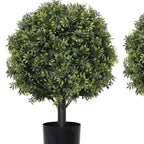 Set of Two 22" Green Artificial Boxwood Tree In Round Black Pot