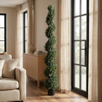 Set of Two 72" Green Artificial Cedar Tree In Round Black Pot