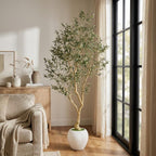 98" Green Artificial Olive Tree In Round White Pot