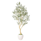 98" Green Artificial Olive Tree In Round White Pot