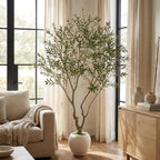 96" Green Artificial Olive Tree In Round White Pot