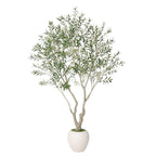 96" Green Artificial Olive Tree In Round White Pot