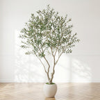 96" Green Artificial Olive Tree In Round White Pot