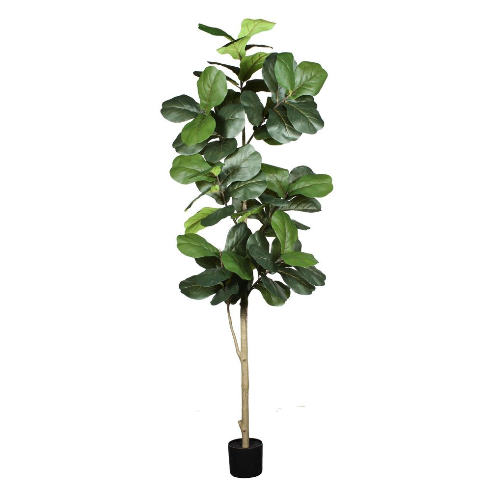 84" Green Artificial Fiddle Leaf Tree In Round Black Pot