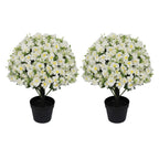 Set of Two 24" White Artificial Flowering Tree In Round Black Pot