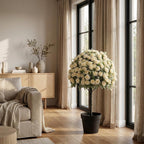 Set of Two 24" White Artificial Flowering Tree In Round Black Pot
