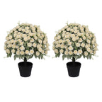 Set of Two 24" White Artificial Flowering Tree In Round Black Pot