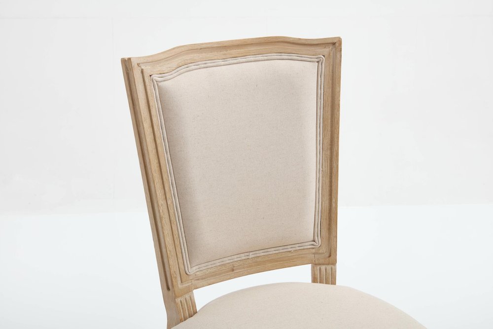 Set of Two Beige And Natural Linen And Solid Wood Dining Side Chairs