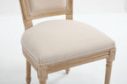 Set of Two Beige And Natural Linen And Solid Wood Dining Side Chairs