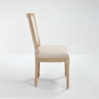 Set of Two Beige And Natural Linen And Solid Wood Dining Side Chairs