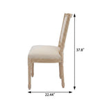 Set of Two Beige And Natural Linen And Solid Wood Dining Side Chairs