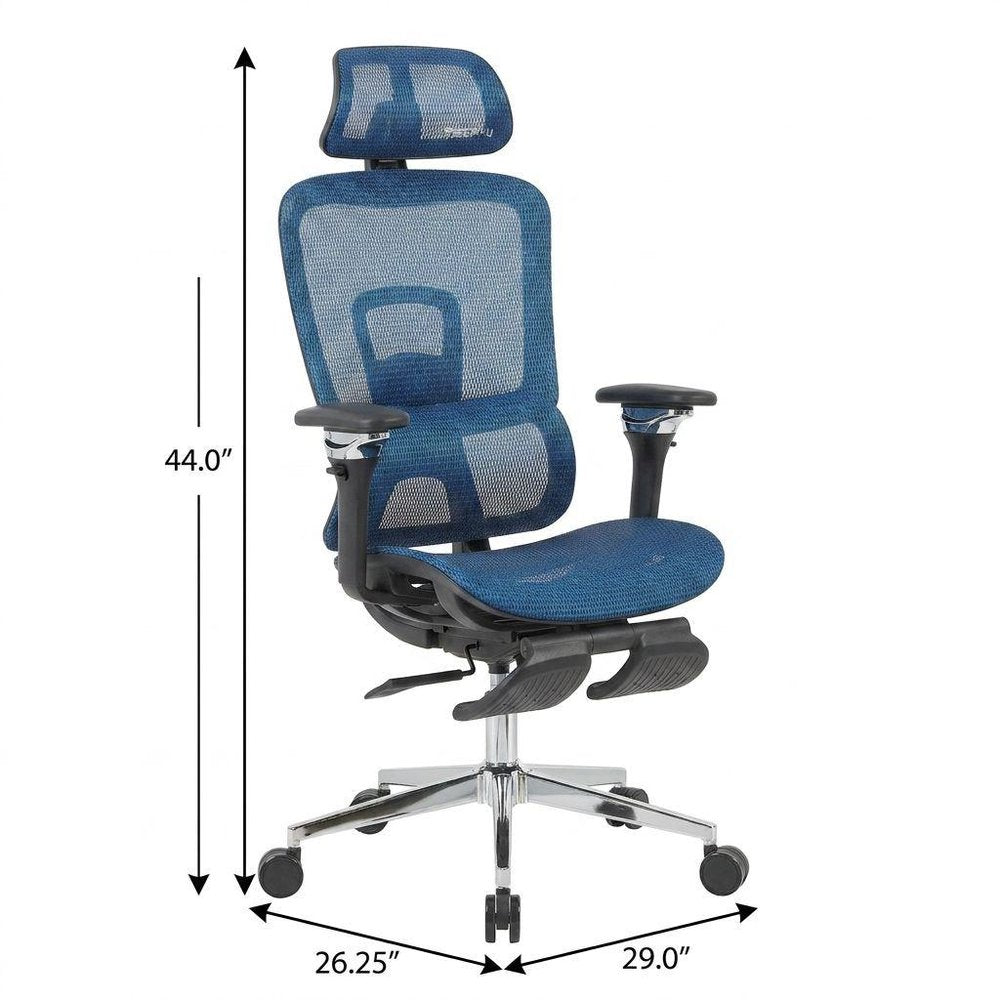 Blue Adjustable Height Swivel Rolling Gaming Chair With Footrest