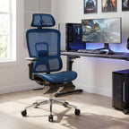 Blue Adjustable Height Swivel Rolling Gaming Chair With Footrest